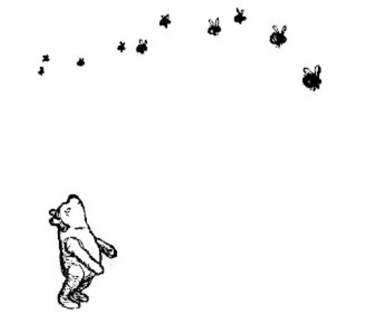 E. H. Shepard illustration of Winnie-the-Pooh with Christopher Robin and Owl from Chapter I