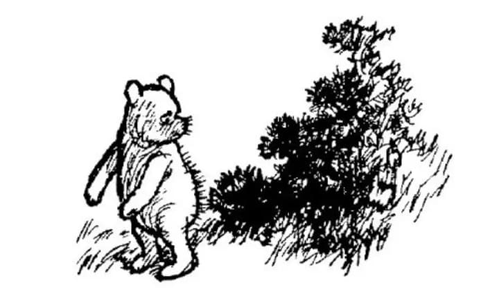 E. H. Shepard illustration of Christopher Robin and Winnie-the-Pooh from Chapter I