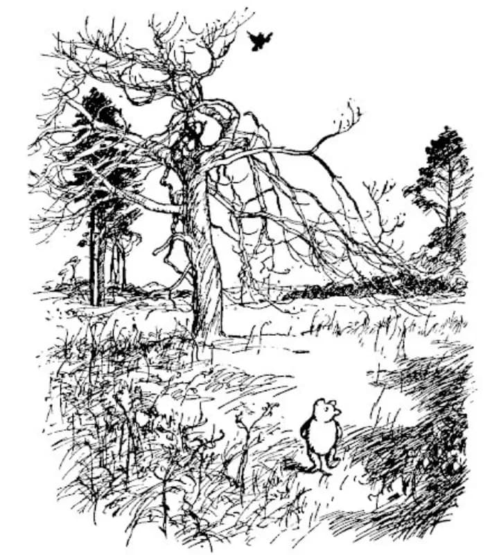 E. H. Shepard illustration of Winnie-the-Pooh from Chapter II
