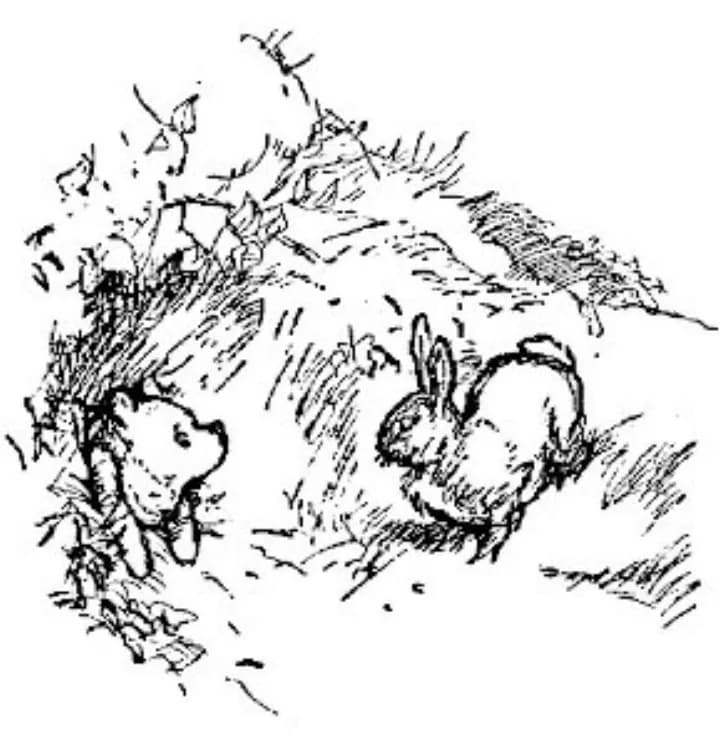 E. H. Shepard illustration of Rabbit and Winnie-the-Pooh from Chapter II