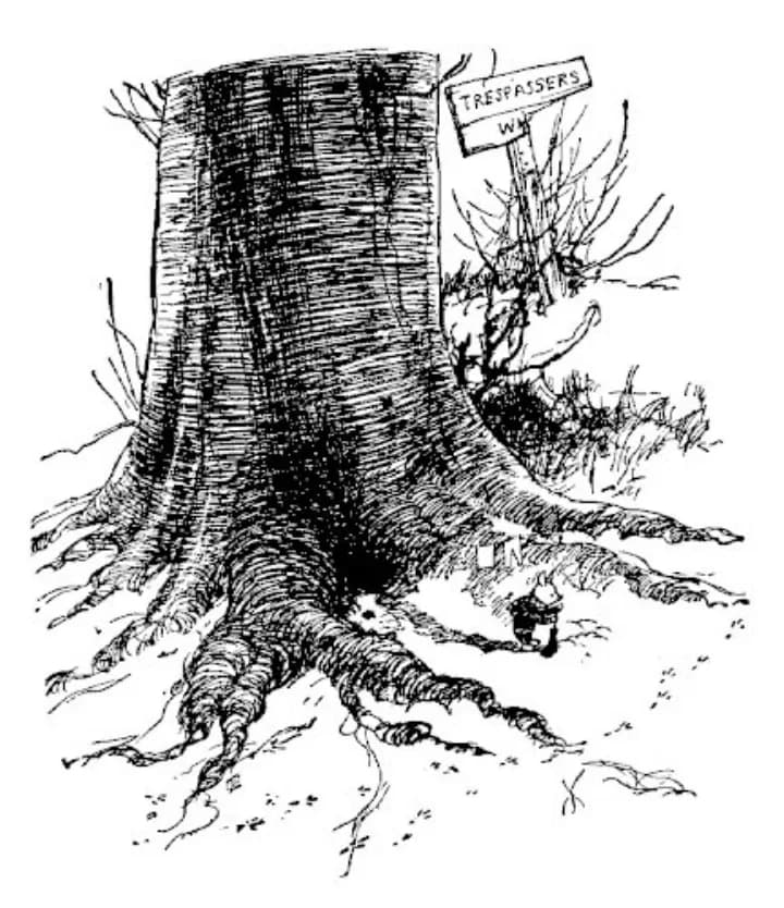 E. H. Shepard illustration of Piglet and Winnie-the-Pooh from Chapter III
