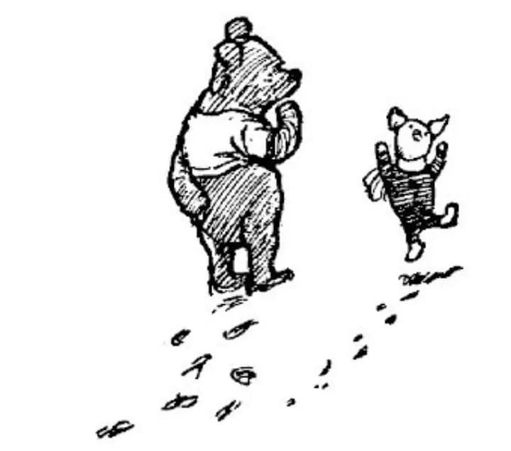 E. H. Shepard illustration of Piglet and Winnie-the-Pooh from Chapter III