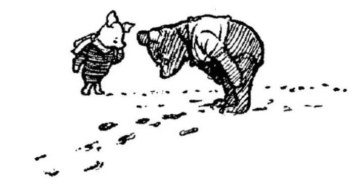 E. H. Shepard illustration of Piglet and Winnie-the-Pooh from Chapter III
