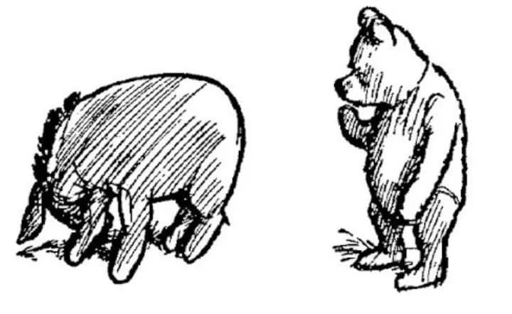 E. H. Shepard illustration of Eeyore and Winnie-the-Pooh from Chapter IV