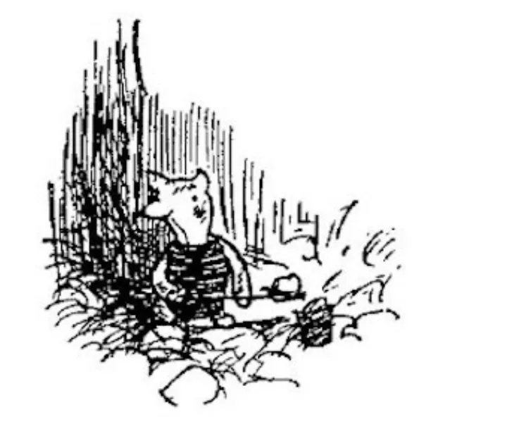 E. H. Shepard illustration of Piglet and Winnie-the-Pooh from Chapter V