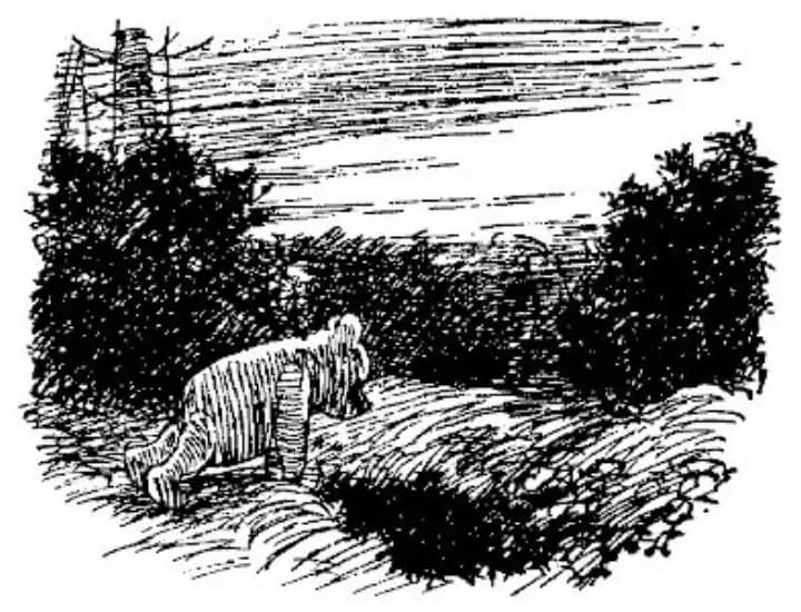 E. H. Shepard illustration of Piglet and Winnie-the-Pooh from Chapter V