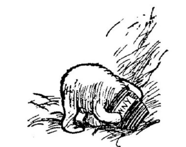 E. H. Shepard illustration of Piglet and Winnie-the-Pooh from Chapter V