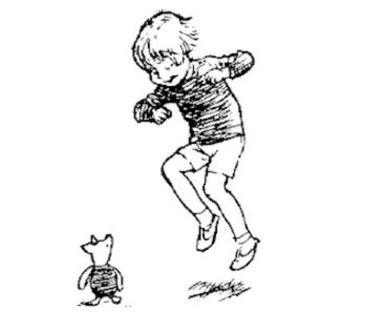 E. H. Shepard illustration of Christopher Robin and Piglet from Chapter V