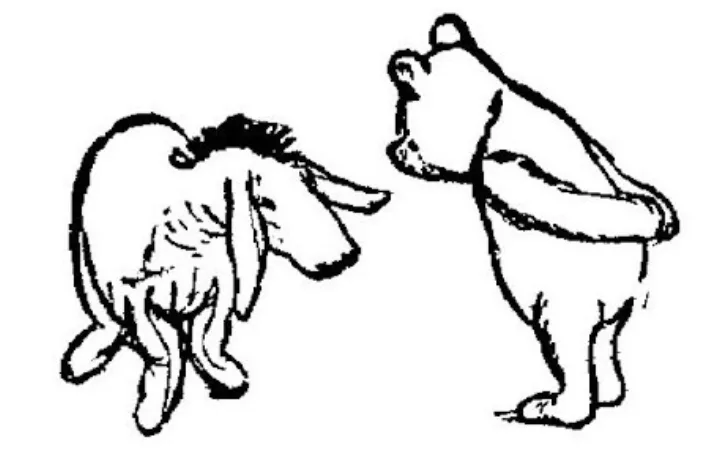 E. H. Shepard illustration of Eeyore and Winnie-the-Pooh from Chapter VI