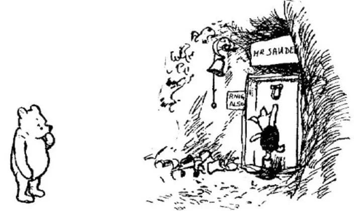 E. H. Shepard illustration of Winnie-the-Pooh and Eeyore from Chapter VI