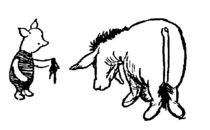 E. H. Shepard illustration of Eeyore and Piglet from Chapter VI