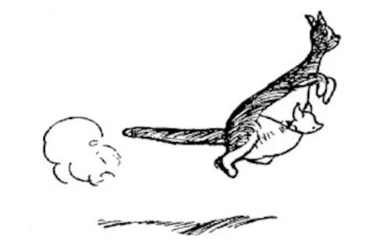 E. H. Shepard illustration of Winnie-the-Pooh with Piglet, Rabbit, Kanga and Roo from Chapter VII
