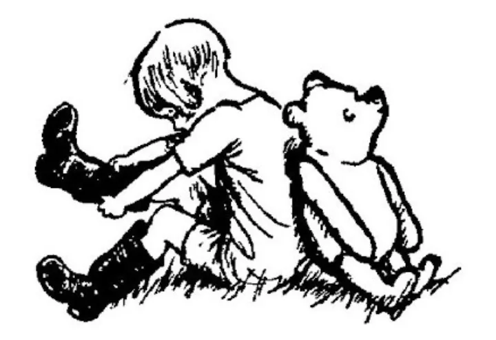 E. H. Shepard illustration of Christopher Robin and Winnie-the-Pooh from Chapter VIII