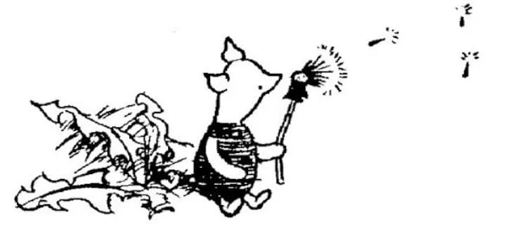 E. H. Shepard illustration of Christopher Robin and Winnie-the-Pooh from Chapter VIII