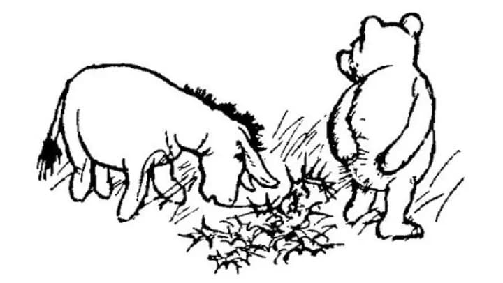 E. H. Shepard illustration of Christopher Robin and Winnie-the-Pooh from Chapter VIII