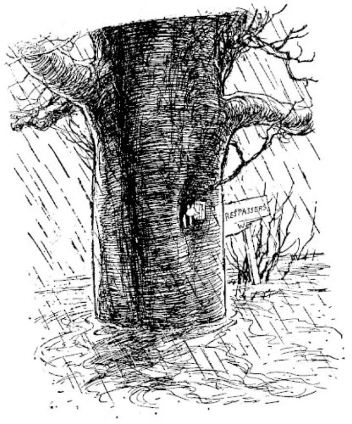 E. H. Shepard illustration of Eeyore and Piglet from Chapter IX