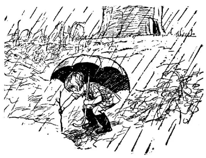 E. H. Shepard illustration of Piglet from Chapter IX