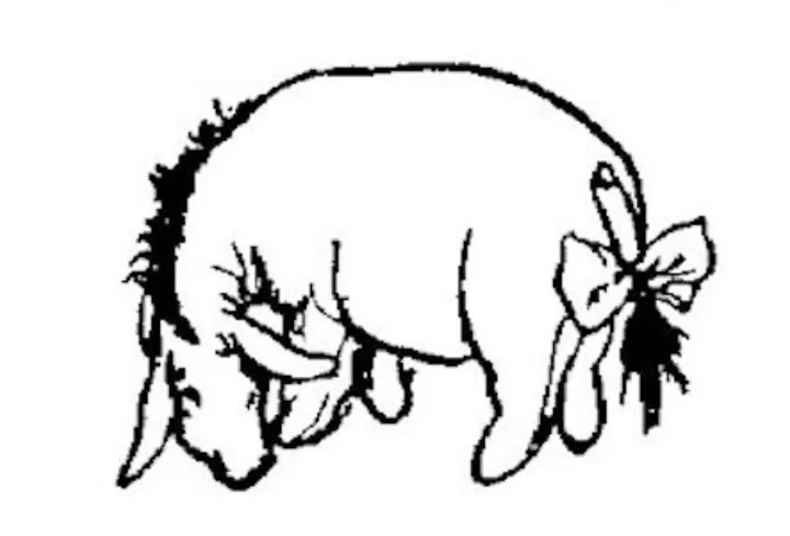 E. H. Shepard illustration of Winnie-the-Pooh with Christopher Robin, Eeyore and Owl from Chapter X