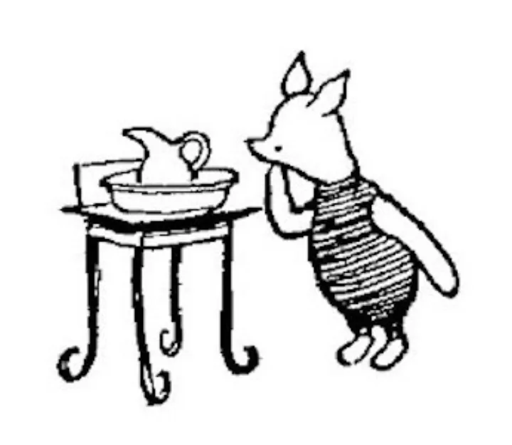 E. H. Shepard illustration of Owl with Christopher Robin, Winnie-the-Pooh, Piglet and Eeyore from Chapter X