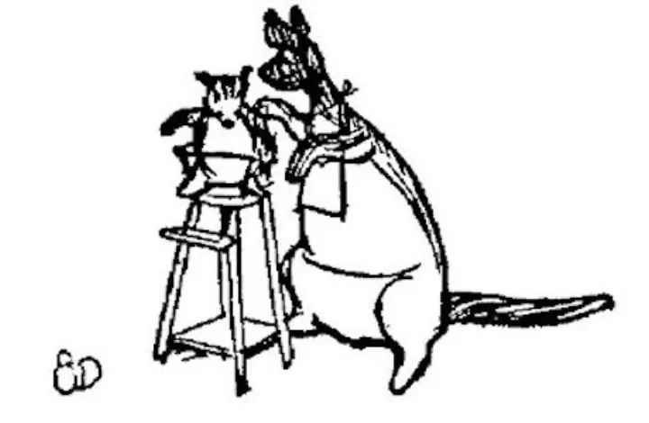 E. H. Shepard illustration of Roo with Christopher Robin, Winnie-the-Pooh and Kanga from Chapter X